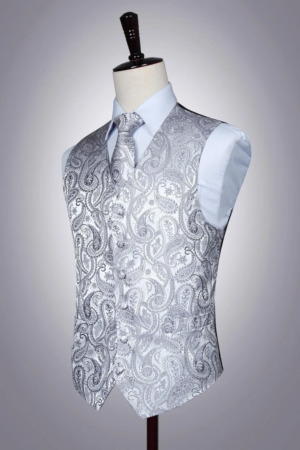 HISDERN Mens Vest Tie Set 3PC Formal Waistcoat Paisley Floral Jacquard Necktie Pocket Square Suit Vests Wedding Party