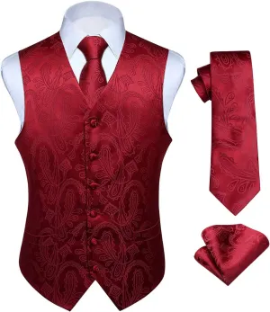 HISDERN Mens Vest Tie Set 3PC Formal Waistcoat Paisley Floral Jacquard Necktie Pocket Square Suit Vests Wedding Party