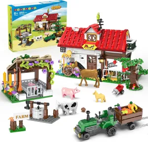 HOGOKIDS Farm House Building Toy for Girls Boys - 852 PCS Valentine's Day City Farm Animals Building Block Set with Horse Tractor Farm Tools | Creative Easter Gift for Kids Ages 6 7 8 9 10 11 12 
