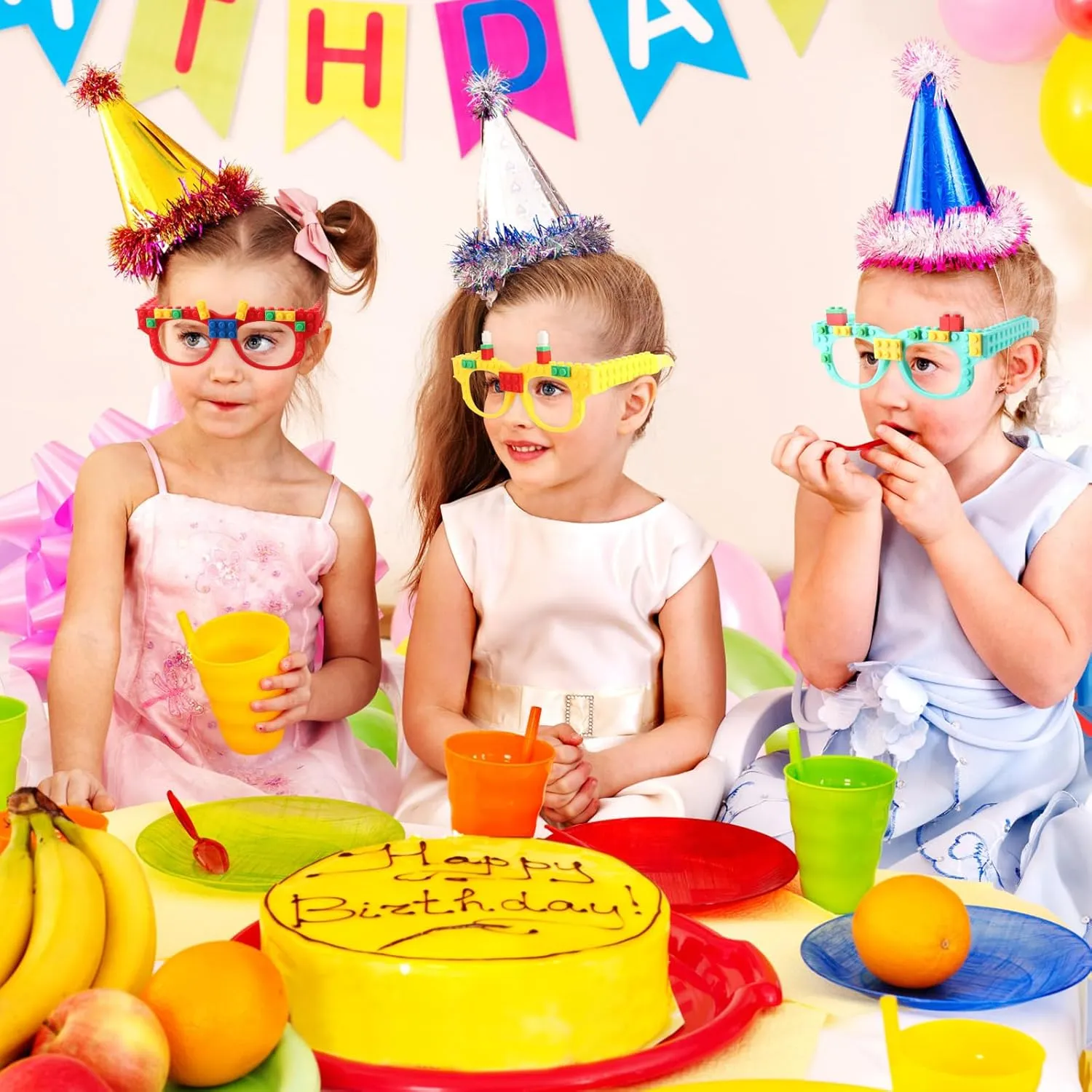 Hxezoc 12 Pcs DIY Building Bricks Glasses Building Blocks Games for Kids Creative Building Block Birthday Party Supplies