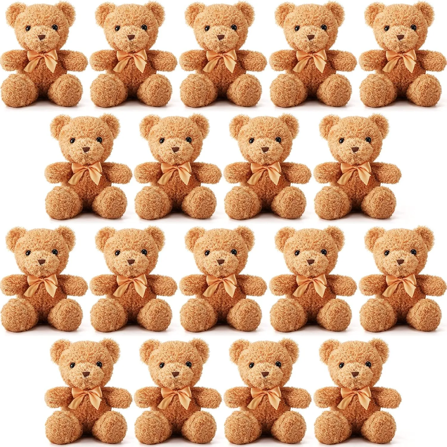HyDren 18 Pcs Bear Stuffed Animals Bulk 12 Inch Soft Plush Bears Doll with Bows Small Stuffed Toy for Girl Boy Baby Shower Christmas Valentine Birthday Decor Gift Party Favors (Light Brown)