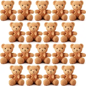 HyDren 18 Pcs Bear Stuffed Animals Bulk 12 Inch Soft Plush Bears Doll with Bows Small Stuffed Toy for Girl Boy Baby Shower Christmas Valentine Birthday Decor Gift Party Favors (Light Brown)