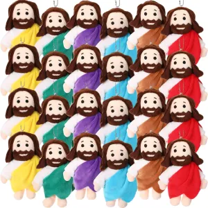 HyDren 24 Pcs Mini Jesus Stuffed Plush Toys Bulk Christian Religious Jesus Plush Dolls Nativity Stuffed Pendant Christ Savior Jesus Gifts Favor for Easter Sunday First Communion Christening