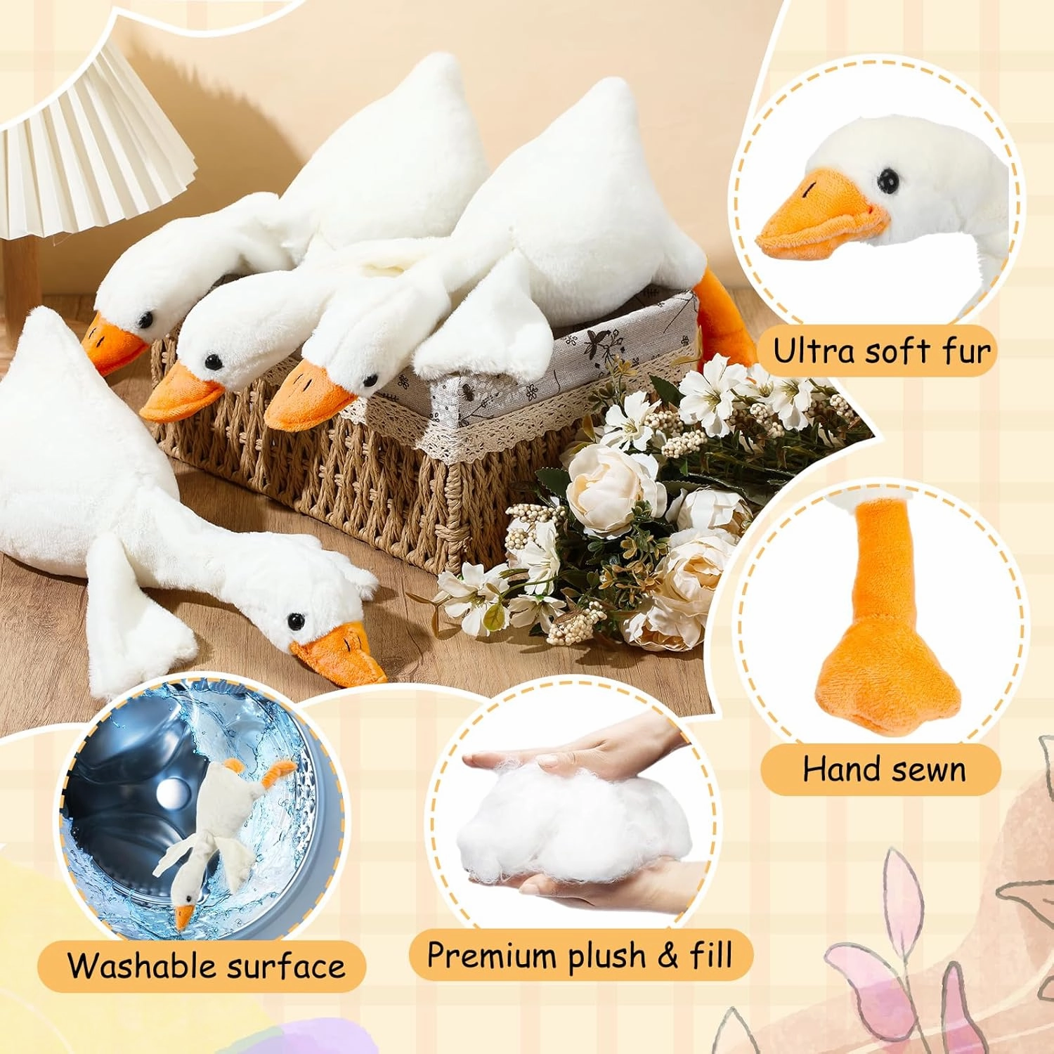 HyDren 8 Pcs Goose Stuffed Animal 8 Inch Goose Plush Soft Stuffed Animal Toy White Yellow Plush Sitting Toy Doll for Birthday Party Supplies Home Decorations