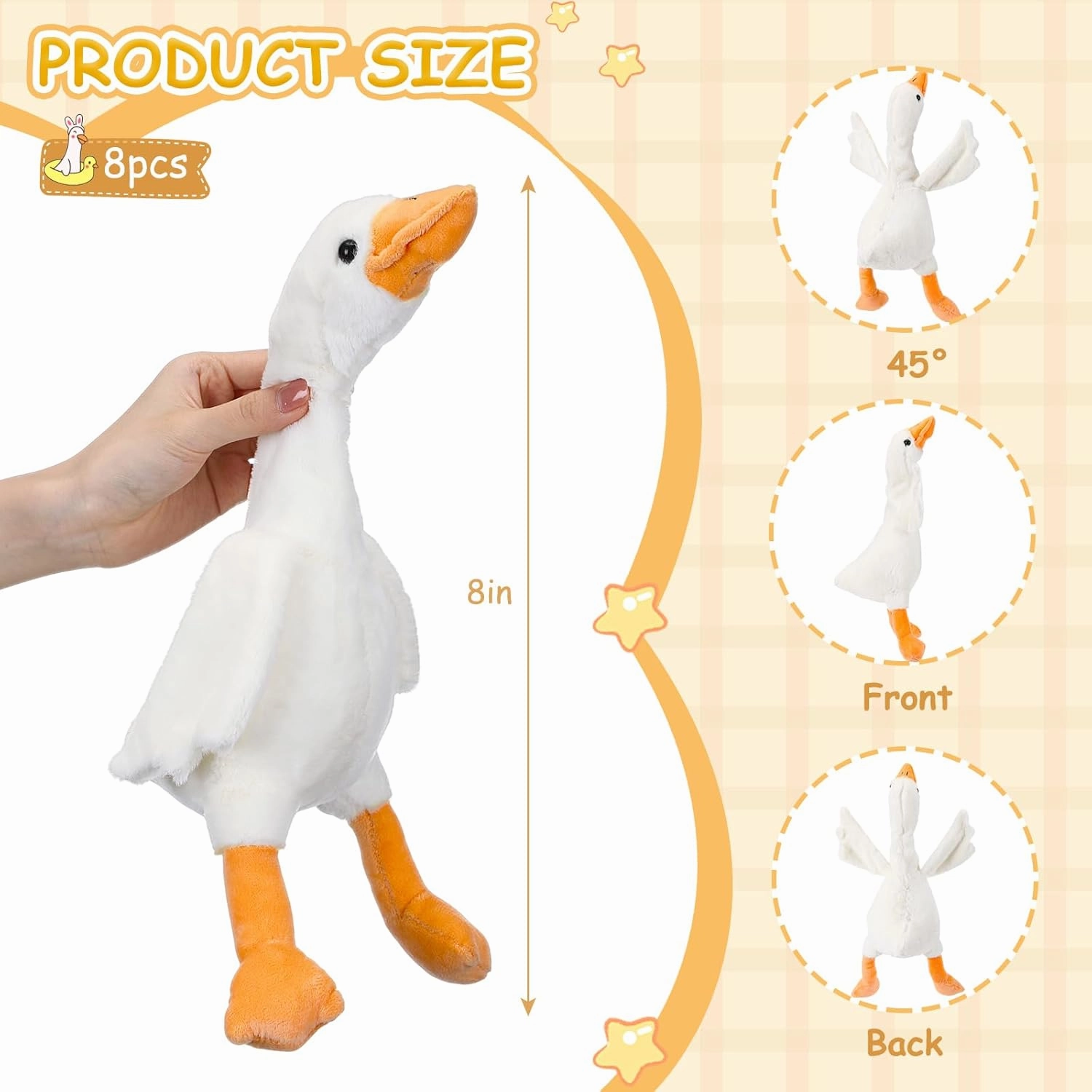 HyDren 8 Pcs Goose Stuffed Animal 8 Inch Goose Plush Soft Stuffed Animal Toy White Yellow Plush Sitting Toy Doll for Birthday Party Supplies Home Decorations