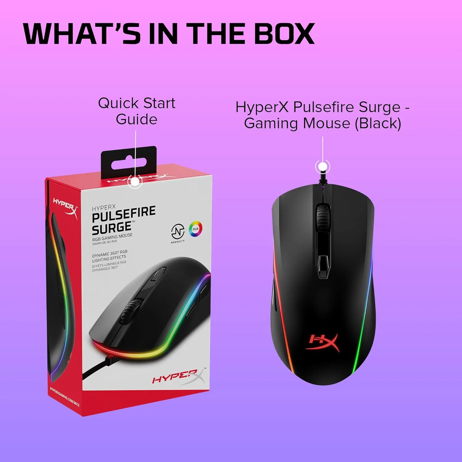 HyperX Pulsefire Surge - RGB Wired Optical Gaming Mouse, Pixart 3389 Sensor up to 16000 DPI, Ergonomic, 6 Programmable Buttons, Compatible with Windows 10/8.1/8/7 - Black