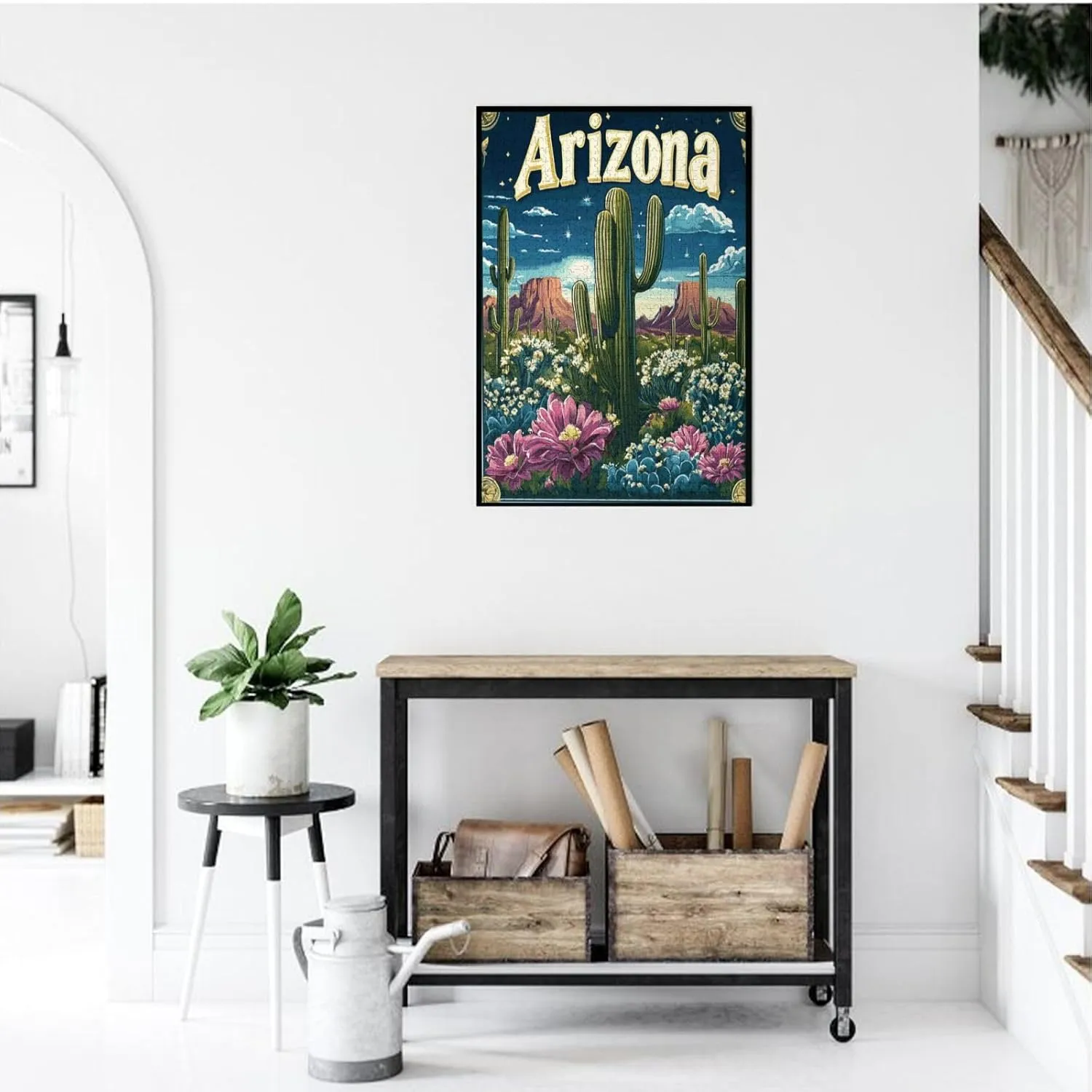 Iconic Arizona Desert Landscape with Towering Saguaro Cacti,1000 Piece Wooden Puzzle for Adults,Southwestern Wilderness Artwork,Brain Training Challenge,Stress Relief Activity