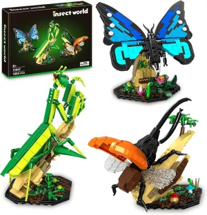 Insect Collection Building Toy Set, with Life-Size Blue Butterfly, Mantis and Beetle Display Models, Fun Gift for Nature Lovers, Bug Building Office Home Decorative, Gifts Ideal for Adults Kid 6 