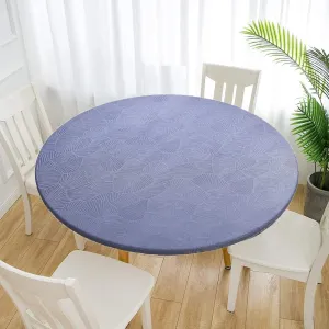 Jacquard Waterproof Tablecloth Elastic Edged Tablecloth Wipeable Table Cloth Table Cover for Indoor Outdoor, Patio, Kitchen and Dining Room 58" Inch Round Tight Fit Blue