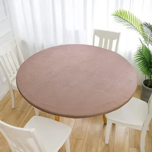 Jacquard Waterproof Tablecloth Elastic Edged Tablecloth Wipeable Table Cloth Table Cover for Indoor Outdoor, Patio, Kitchen and Dining Room 58" Inch Round Tight Fit Coffee