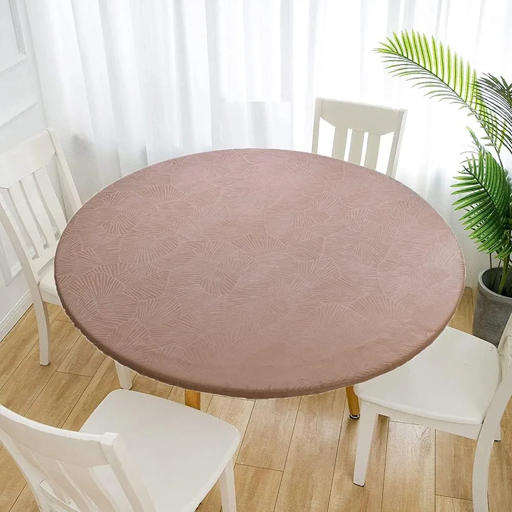 Jacquard Waterproof Tablecloth Elastic Edged Tablecloth Wipeable Table Cloth Table Cover for Indoor Outdoor, Patio, Kitchen and Dining Room 58" Inch Round Tight Fit Coffee