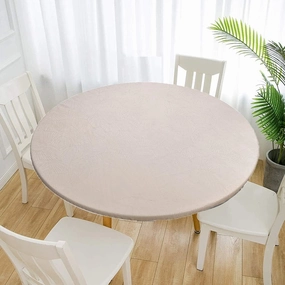 Jacquard Waterproof Tablecloth Elastic Edged Tablecloth Wipeable Table Cloth Table Cover for Indoor Outdoor, Patio, Kitchen and Dining Room 27" Inch Round Tight Fit Beige