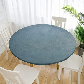 Jacquard Waterproof Tablecloth Elastic Edged Tablecloth Wipeable Table Cloth Table Cover for Indoor Outdoor, Patio, Kitchen and Dining Room 58" Inch Round Tight Fit Green