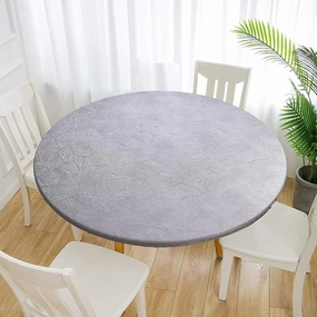 Jacquard Waterproof Tablecloth Elastic Edged Tablecloth Wipeable Table Cloth Table Cover for Indoor Outdoor, Patio, Kitchen and Dining Room 58" Inch Round Tight Fit Grey