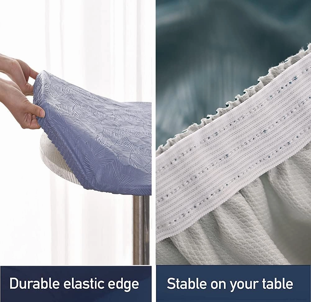 Jacquard Waterproof Tablecloth Elastic Edged Tablecloth Wipeable Table Cloth Table Cover for Indoor Outdoor, Patio, Kitchen and Dining Room 58" Inch Round Tight Fit Grey