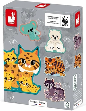 Janod World Wildlife Fund 5 Adaptable Animal Puzzles (2 to 6 Pieces) - Ages 2  - J08625