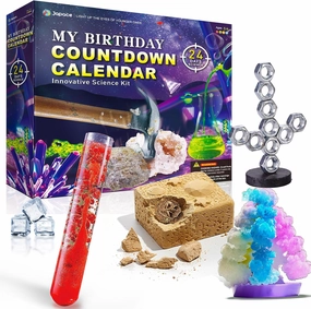 Japace Birthday Countdown Gifts for Kids Age 5-7 8-12, Science Calendar with 24 Days of Fun Experiments, A Unique Present for Birthday & Advent, Creative STEM Toys for Boys and Girls