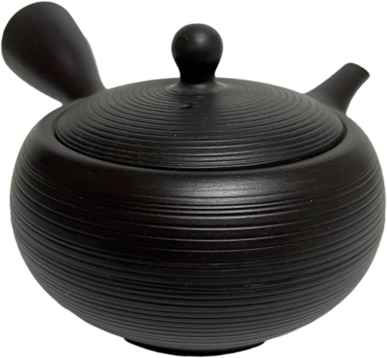 Japanese Kyusu tokoname Clay Teapot 12.3 fl.oz. Line Carving Pattern on Surface, Black TOSEI from Japan 218J