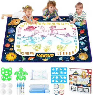 Jasonwell Aqua Water Doodle Mat 40x28 Inches Large Magic Drawing Doodling Mat Coloring Mat Educational Toys Christmas Birthday Gifts for Kids Toddler Boys Girls Age 2 3 4 5 6 7 8 Year Old (Galaxy)