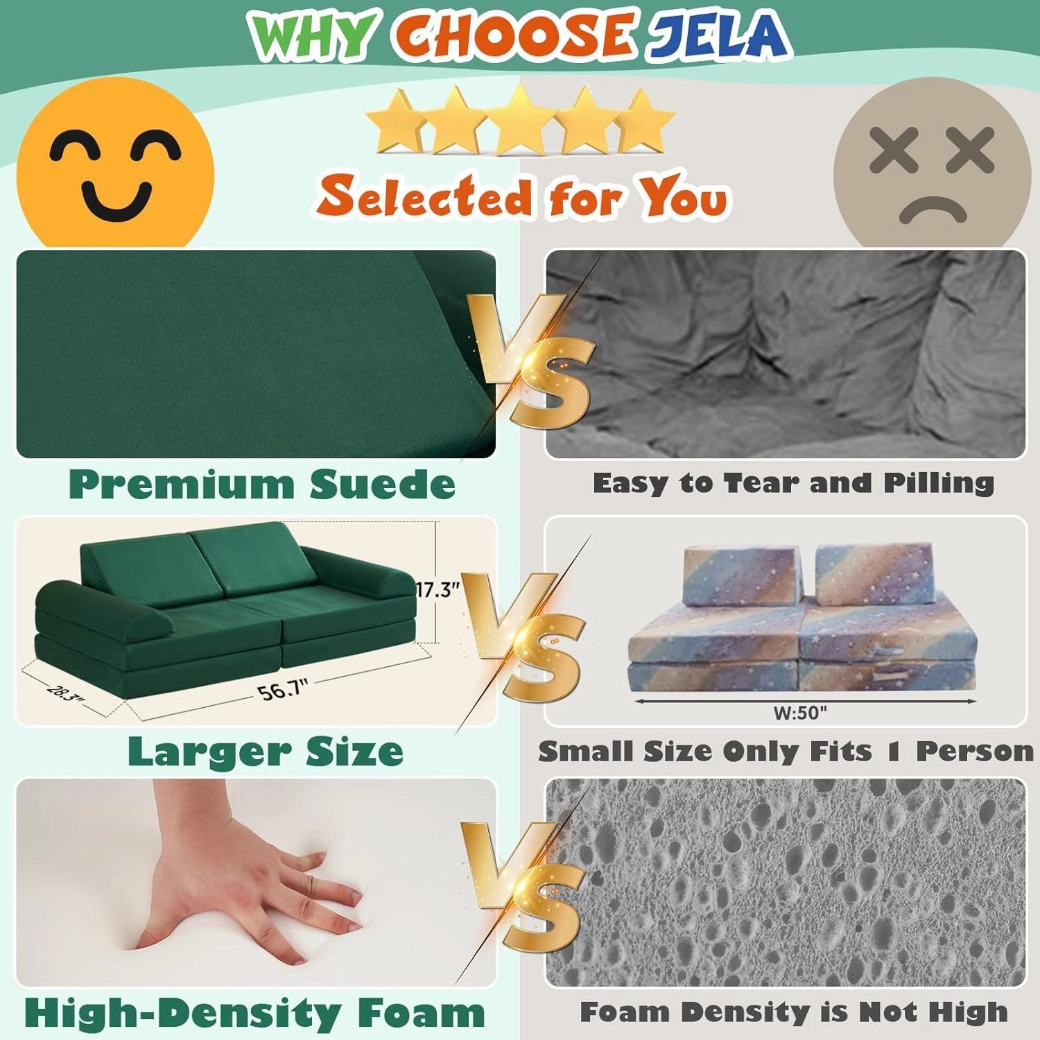 jela Kids Couch Safety Certified Play Couch Soft Kids Sofa with Machine Washable Cover Thick Foam Fort Building Set for Playroom Indoor (57"x28"x18", Pine Green)