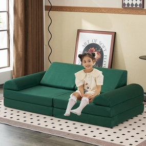 jela Kids Couch Safety Certified Play Couch Soft Kids Sofa with Machine Washable Cover Thick Foam Fort Building Set for Playroom Indoor (57"x28"x18", Pine Green)