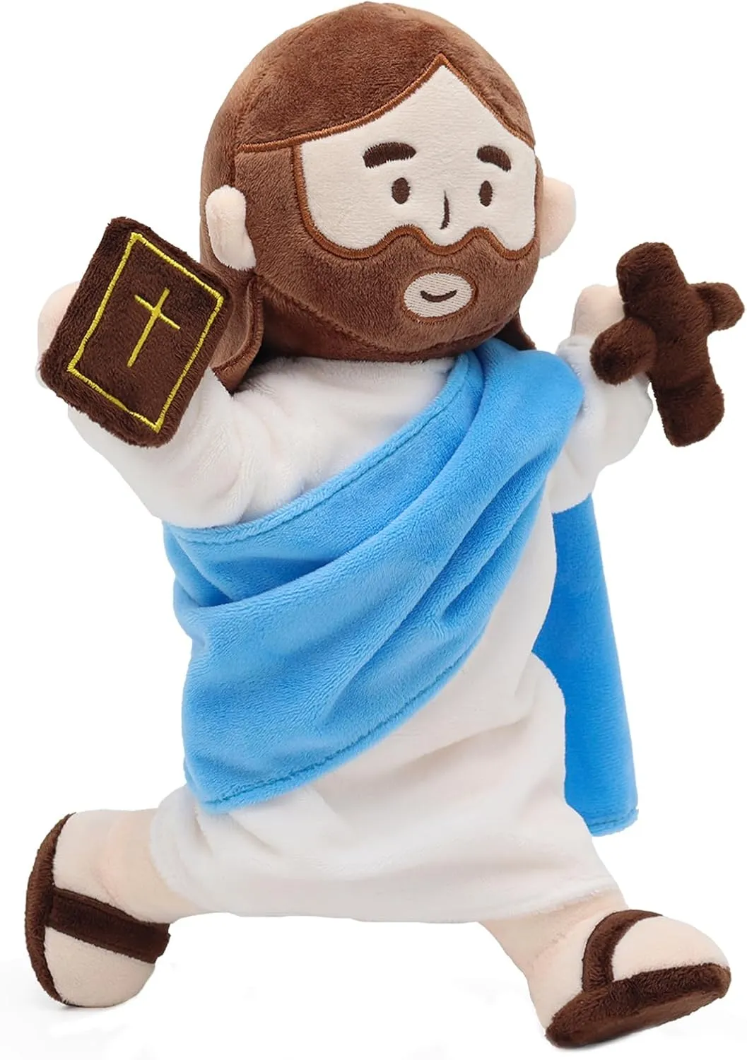 Jesus Plush with Jointed Skeleton Stuffed Doll 13.4" Poseable Jesus with Removable Accessories Easter Gift for Kids (Blue)