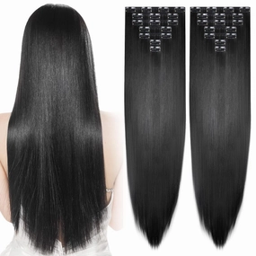 Jexine 14 Pieces Clip in Hair Extensions 24'' Long Straight Hair Extensions 260g Clips on Hairpieces Natural Soft Synthetic Hairpieces for Women Full Head(Black)