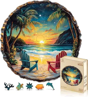 Jigfoxy Wooden Puzzle for Adults, Sunset Beach Wooden Jigsaw Puzzles for Adults, Unique Animal Shape Wood Cut Puzzles for Family Friend Puzzle Lovers(S-8.5 * 8.4in-100pcs)