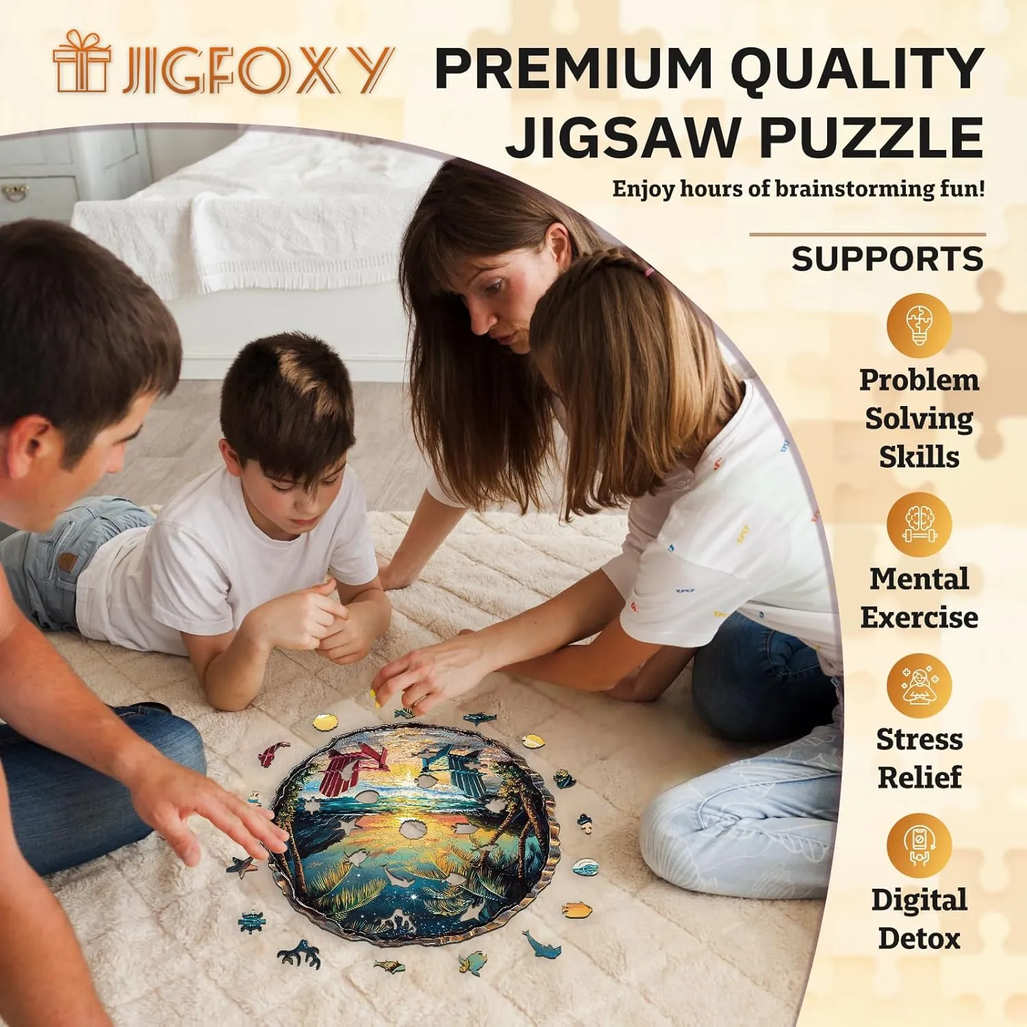 Jigfoxy Wooden Puzzle for Adults, Sunset Beach Wooden Jigsaw Puzzles for Adults, Unique Animal Shape Wood Cut Puzzles for Family Friend Puzzle Lovers(S-8.5 * 8.4in-100pcs)