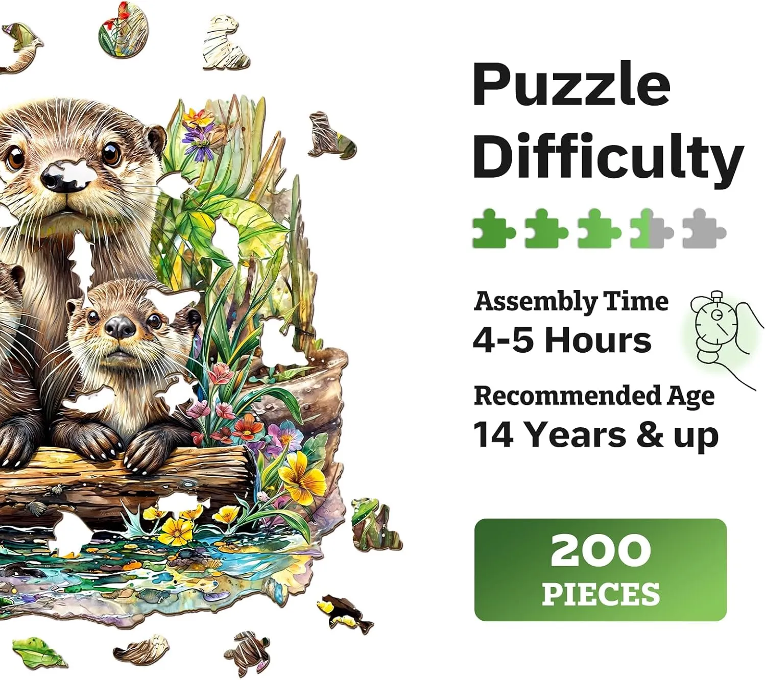 Jigfoxy Wooden Puzzles for Adults, Otter Wood Puzzles Adult, Unique Animal Shape Wooden Jigsaw Puzzles for Adults, Birthday Gifts for Puzzle Lovers, Family (M-11.4 * 10.9in-200pcs)