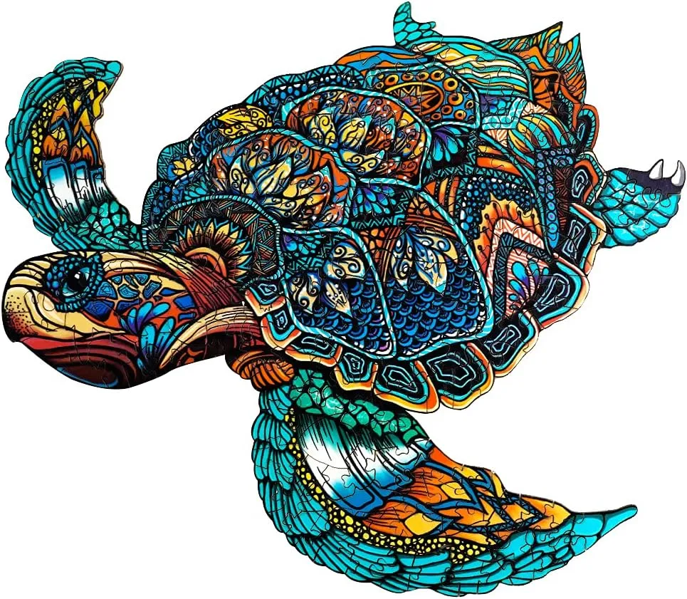 Jigfoxy Wooden Puzzles for Adults, Sea Turtle Wooden Jigsaw Puzzles,Unique Animal Shape Puzzles, Christmas Thanksgiving Gifts for Family Turtle Lover(XL-22.8 * 19.3in-631pcs)