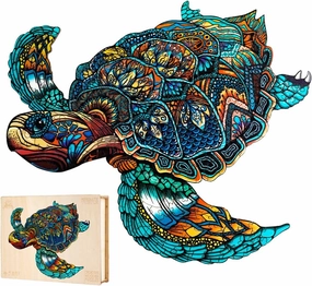 Jigfoxy Wooden Puzzles for Adults, Sea Turtle Wooden Jigsaw Puzzles for Adults Kids, Unique Animal Shape Wood Cut Puzzles, Christmas Thanksgiving Gifts for Family Turtle Lover (S-9.1 * 7.7in-100pcs)