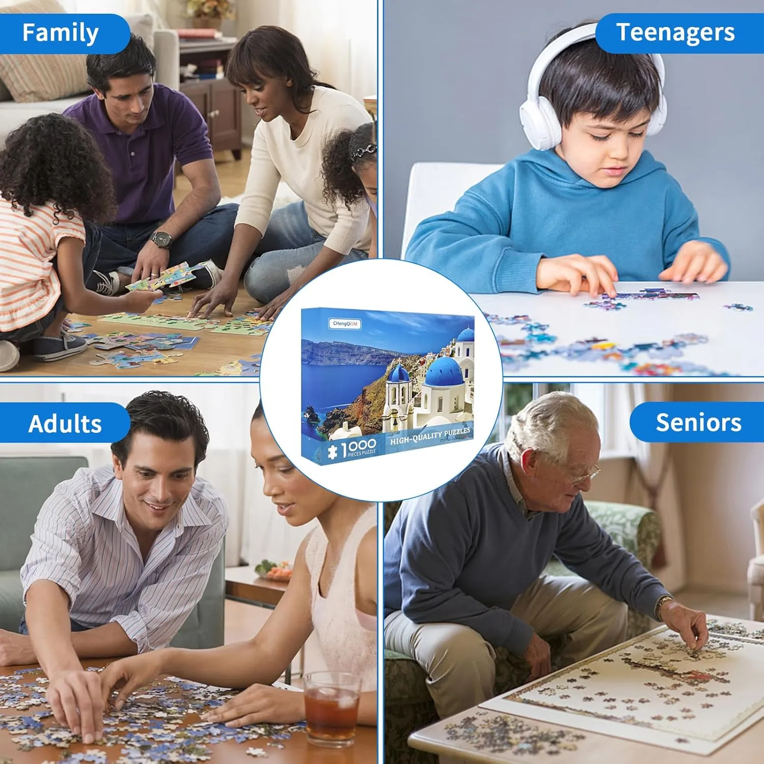 Jigsaw Puzzles 1000 Pieces Puzzles for Adults Dreamy Aegean Sea Puzzles Greece Santorini Landscape Puzzle Natural Scene Hard Puzzles for Adults Teens Kids Interactive Toy Brain Teaser