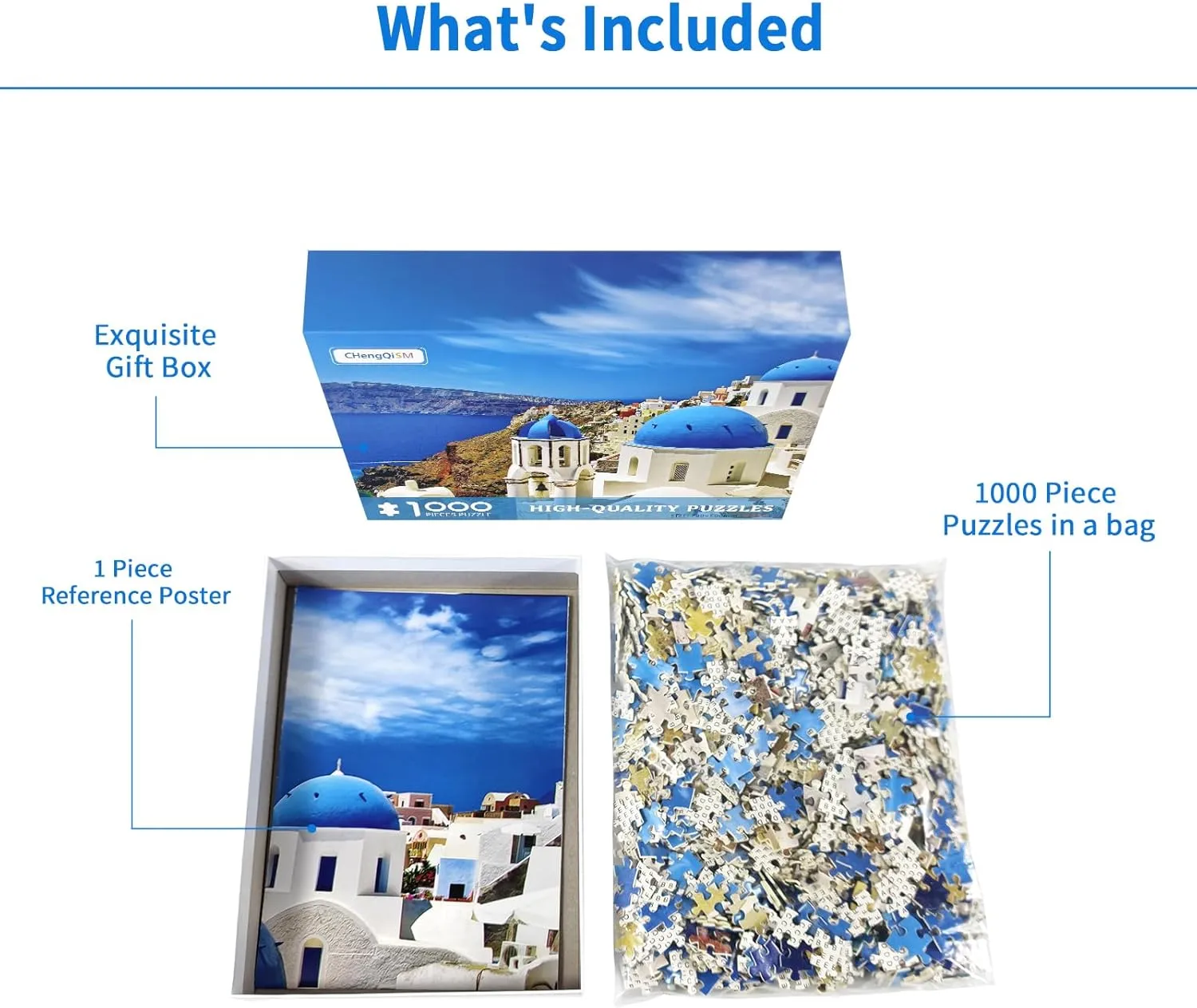 Jigsaw Puzzles 1000 Pieces Puzzles for Adults Dreamy Aegean Sea Puzzles Greece Santorini Landscape Puzzle Natural Scene Hard Puzzles for Adults Teens Kids Interactive Toy Brain Teaser