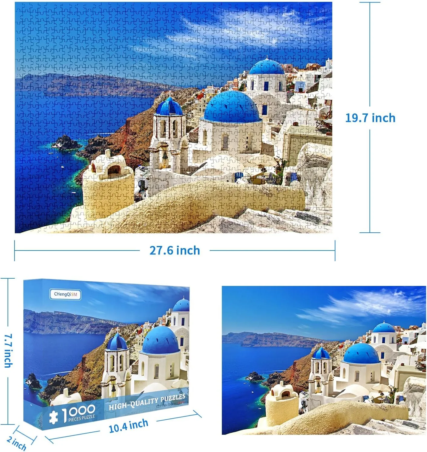 Jigsaw Puzzles 1000 Pieces Puzzles for Adults Dreamy Aegean Sea Puzzles Greece Santorini Landscape Puzzle Natural Scene Hard Puzzles for Adults Teens Kids Interactive Toy Brain Teaser
