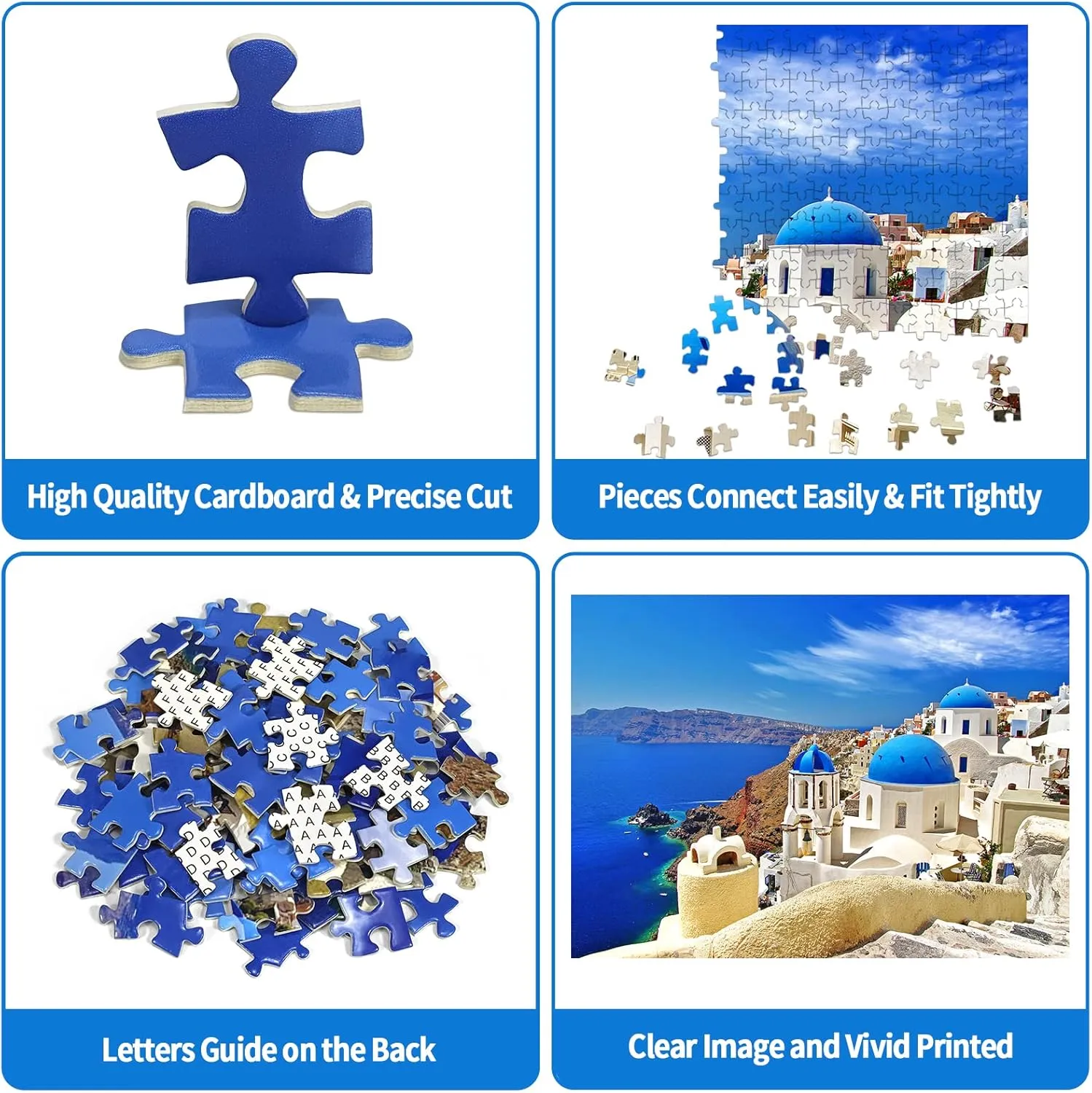 Jigsaw Puzzles 1000 Pieces Puzzles for Adults Dreamy Aegean Sea Puzzles Greece Santorini Landscape Puzzle Natural Scene Hard Puzzles for Adults Teens Kids Interactive Toy Brain Teaser