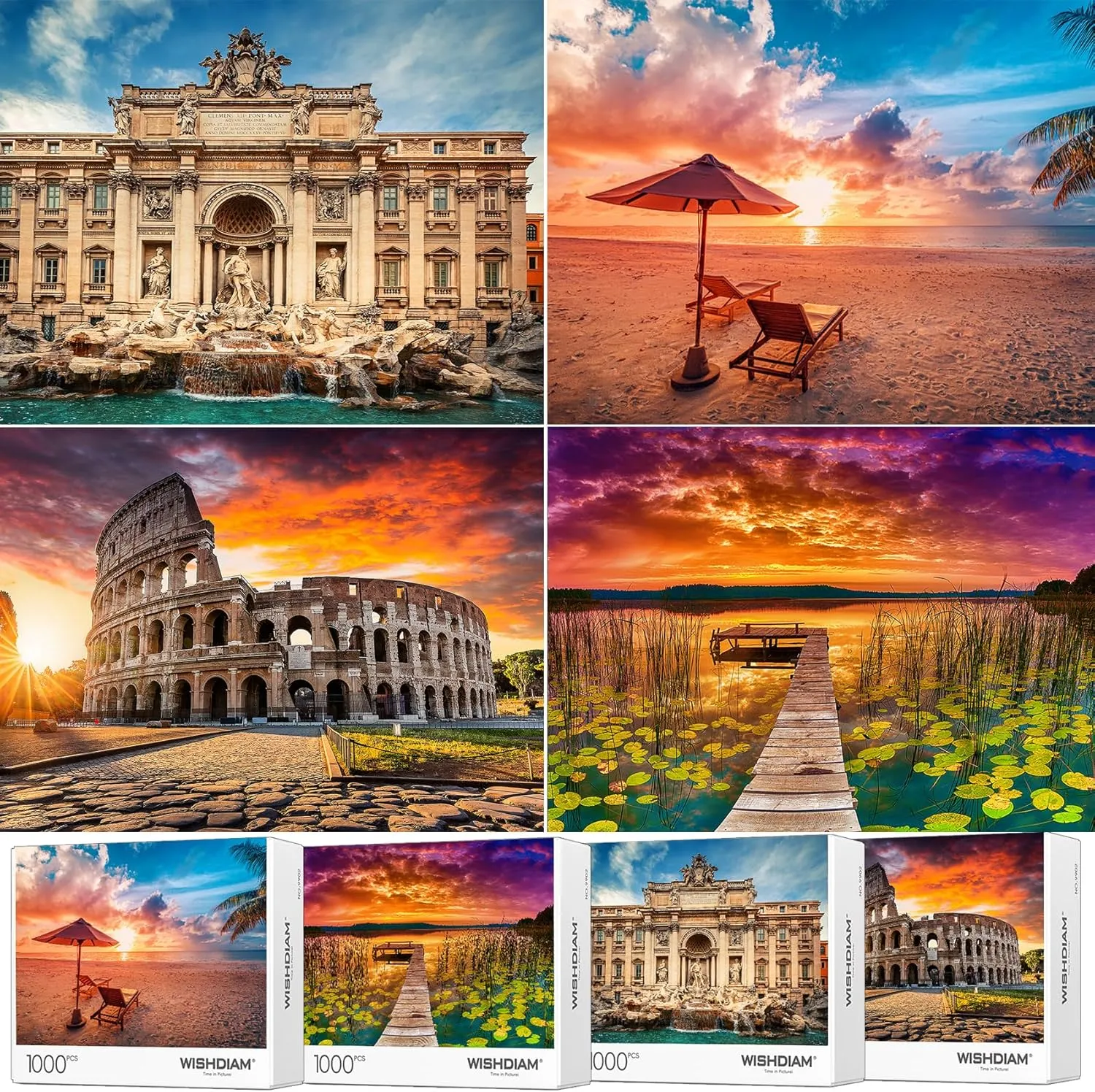Jigsaw Puzzles 4 Pack 1000 Pieces - WISHDIAM Puzzles for Adults - Zion & Yellowstone & Grand Canyon National Park Nature Landscape Challenging Puzzles for Home Decor Birthday Gifts Toy for Men Women