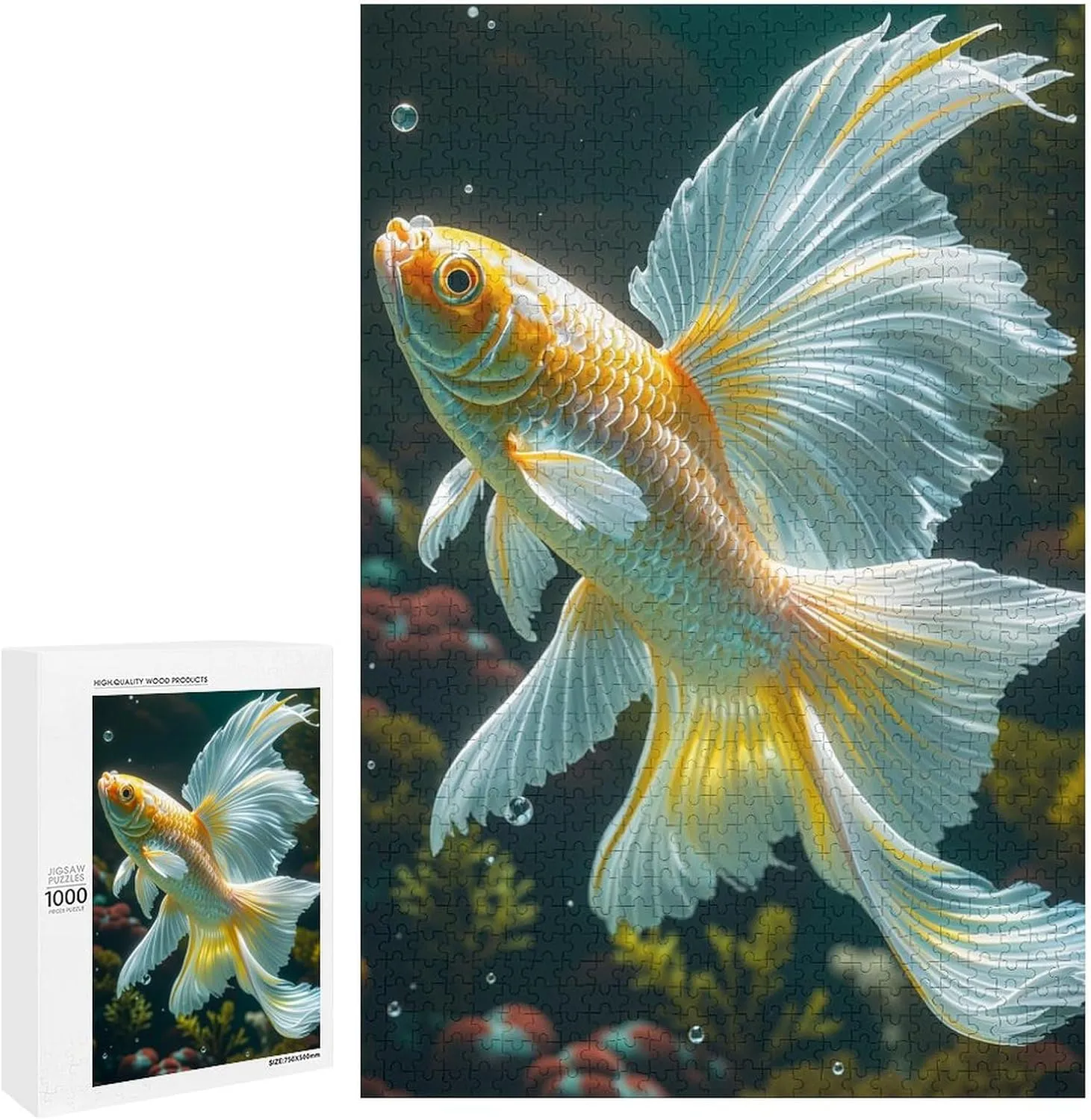 Jigsaw Puzzles for Adults 1000 Piece - Beautiful Gold Fish Themed Wooden Puzzles，Challenge Puzzles，Educational Games，Family Puzzles，Unique Gifts for Wall Art，Funny Puzzles