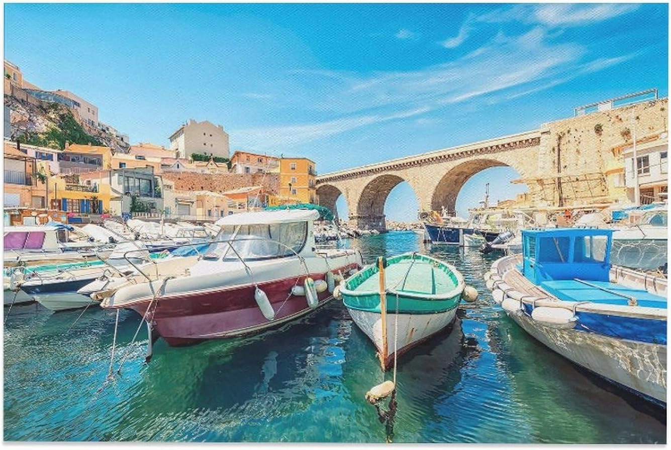 Jigsaw Puzzle 500 Piece Adult Puzzle - Vallon Des Auffes City Fishing Boat Puzzle - Christmas Kids Intelligence Game Toy Family Friend Gift