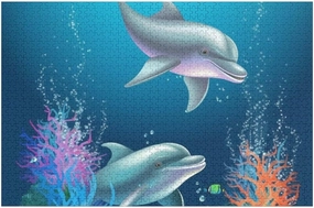 Jigsaw Puzzle for Adults Dolphin and Fish Wooden Puzzle Challenging Puzzles Funny Family Puzzle Collage Puzzles 1000 Piece Puzzle Game for Puzzle Lovers 30.7" X 20.8"
