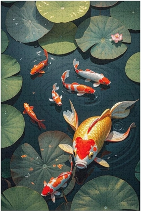 Jigsaw Puzzles 1000 Pieces for Adults - Lotus Koi Fish Wooden Puzzle，Adults Teenagers and Kids Toys,Difficult Puzzles,Brain Development Games,Art Educational Game Puzzle