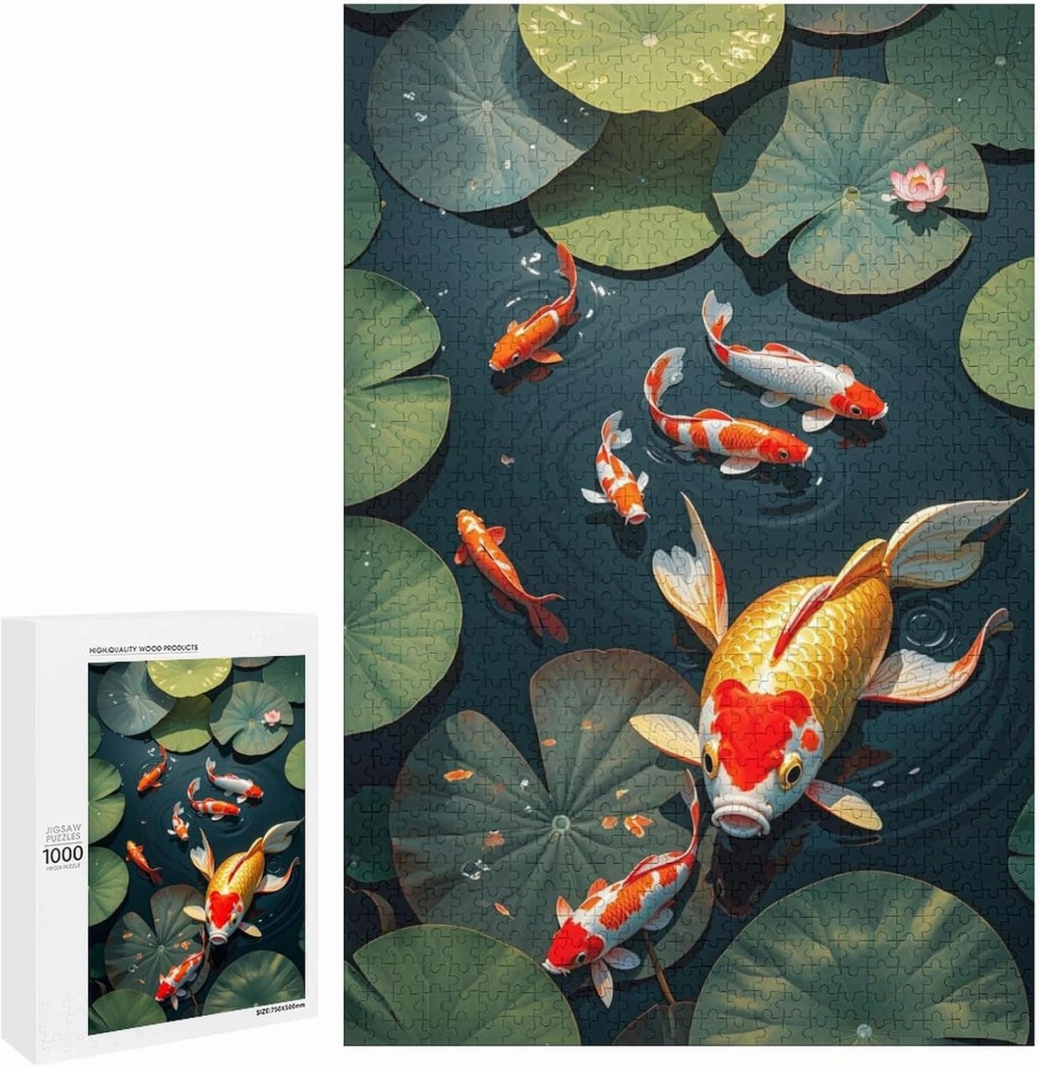 Jigsaw Puzzles 1000 Pieces for Adults - Lotus Koi Fish Wooden Puzzle，Adults Teenagers and Kids Toys,Difficult Puzzles,Brain Development Games,Art Educational Game Puzzle