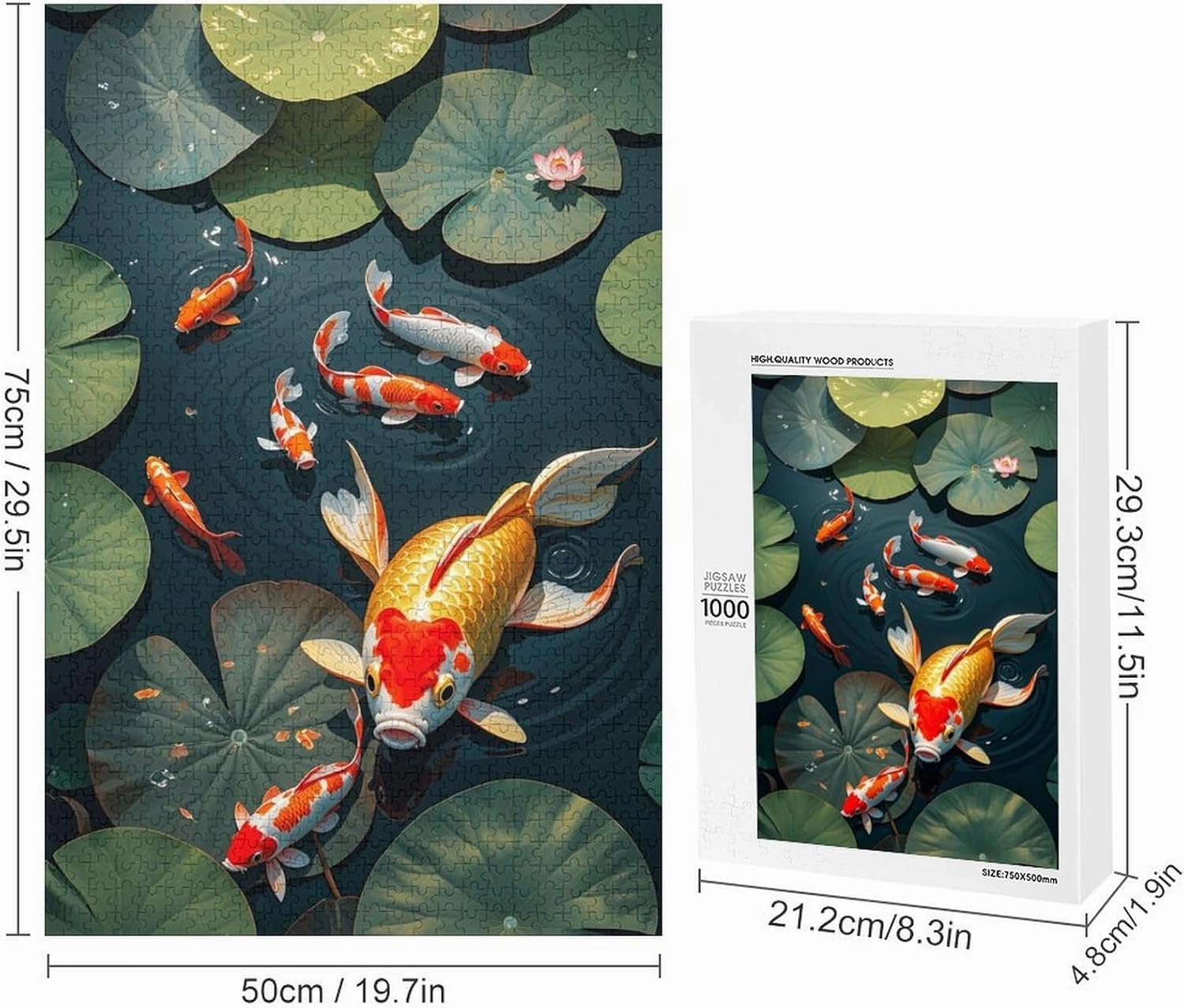 Jigsaw Puzzles 1000 Pieces for Adults - Lotus Koi Fish Wooden Puzzle，Adults Teenagers and Kids Toys,Difficult Puzzles,Brain Development Games,Art Educational Game Puzzle