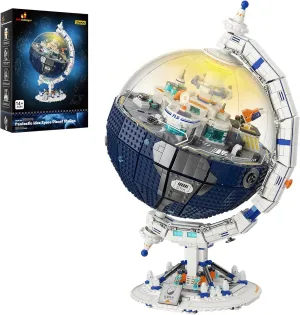JMBricklayer Globe Space Station Building Set for Adults,360° Rotatable Globe Display Model with LED Light 70006,Space Planet Immigration Station Model Kits,Ideal Gift for Teens and Kids 8 (2803PCS