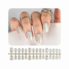 JODSONE Golden Brown Magic Mirror Press on Nails - Metallic Mirror Effect, Metal Chrome Square Stick On Nails Reusable, High Shine Warm Tone for Stylish Nail Art
