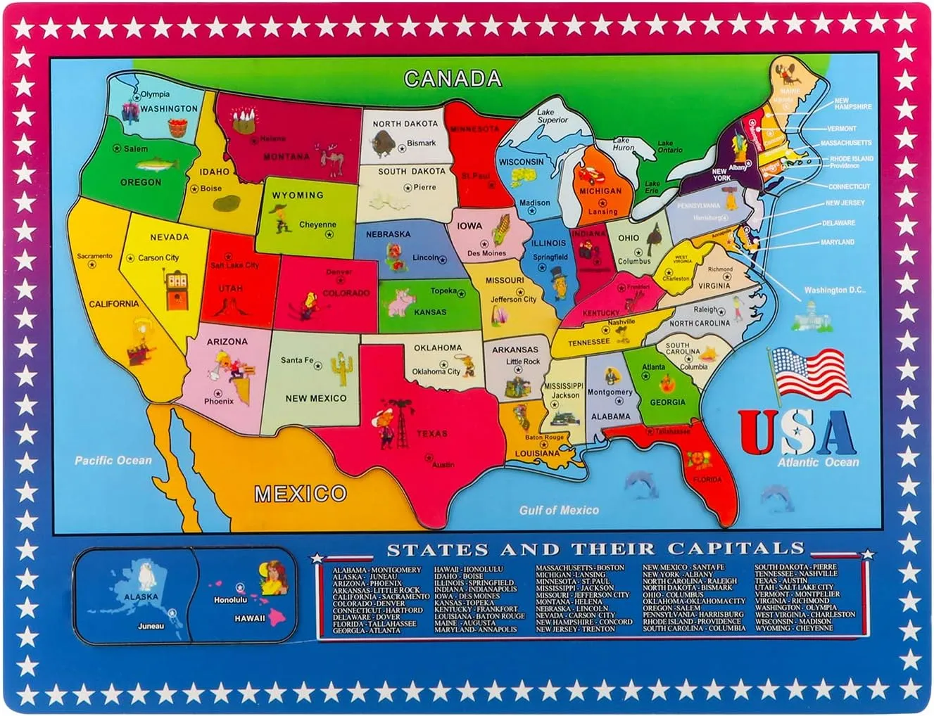 Joqutoys Wooden USA Map Puzzle, 46 Pieces US Map Puzzle for Kids, Educational Geography Puzzles United States Map Puzzle for Boys Girls Birthday Gift