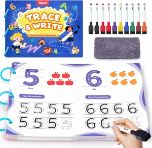 JoyCat Preschool Learning Activities 48 Reusable Pages, Handwriting Practice for Kids Toddlers, Tracing Letter Number Workbooks, Educational Autism Busy Book, Learning Gift Toys for 3 4 5 Year Olds