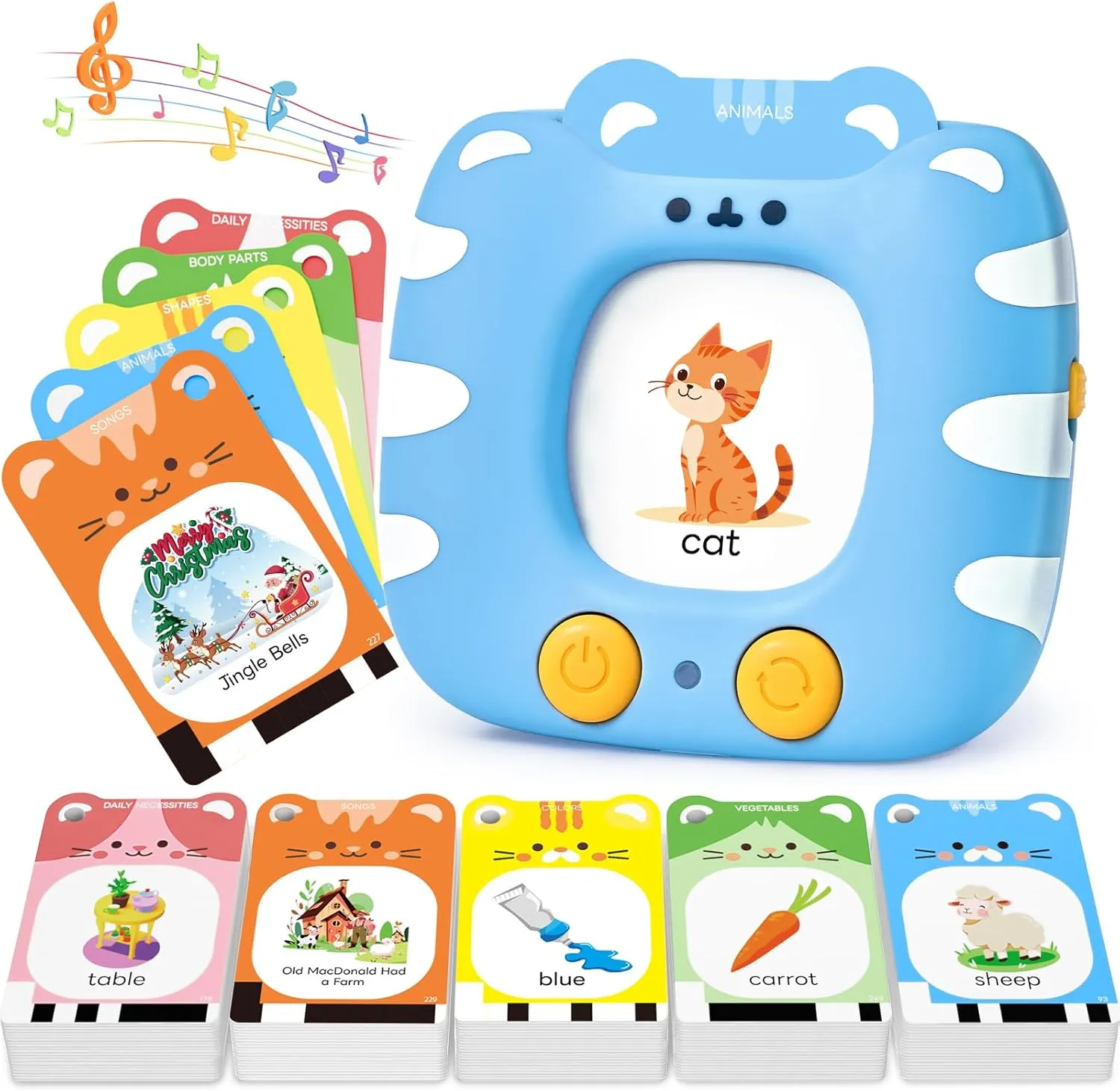JoyCat Talking Flash Cards for Toddlers 1-5 Clear Voice & Thick Cards & Easy to Slide in and Out, Independent Play & Speech Development Toys, 16 Topics