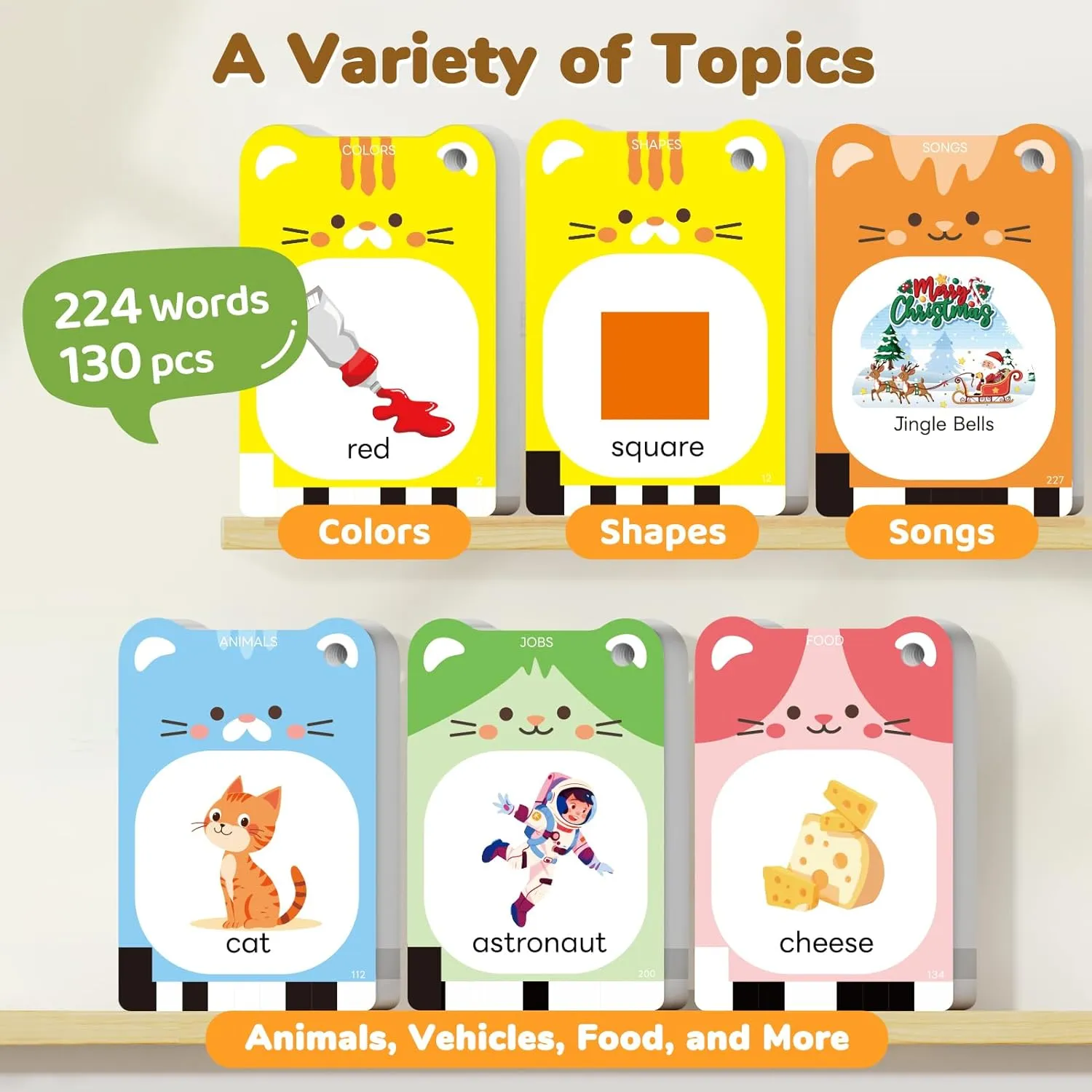 JoyCat Talking Flash Cards for Toddlers 1-5 Clear Voice & Thick Cards & Easy to Slide in and Out, Independent Play & Speech Development Toys, 16 Topics