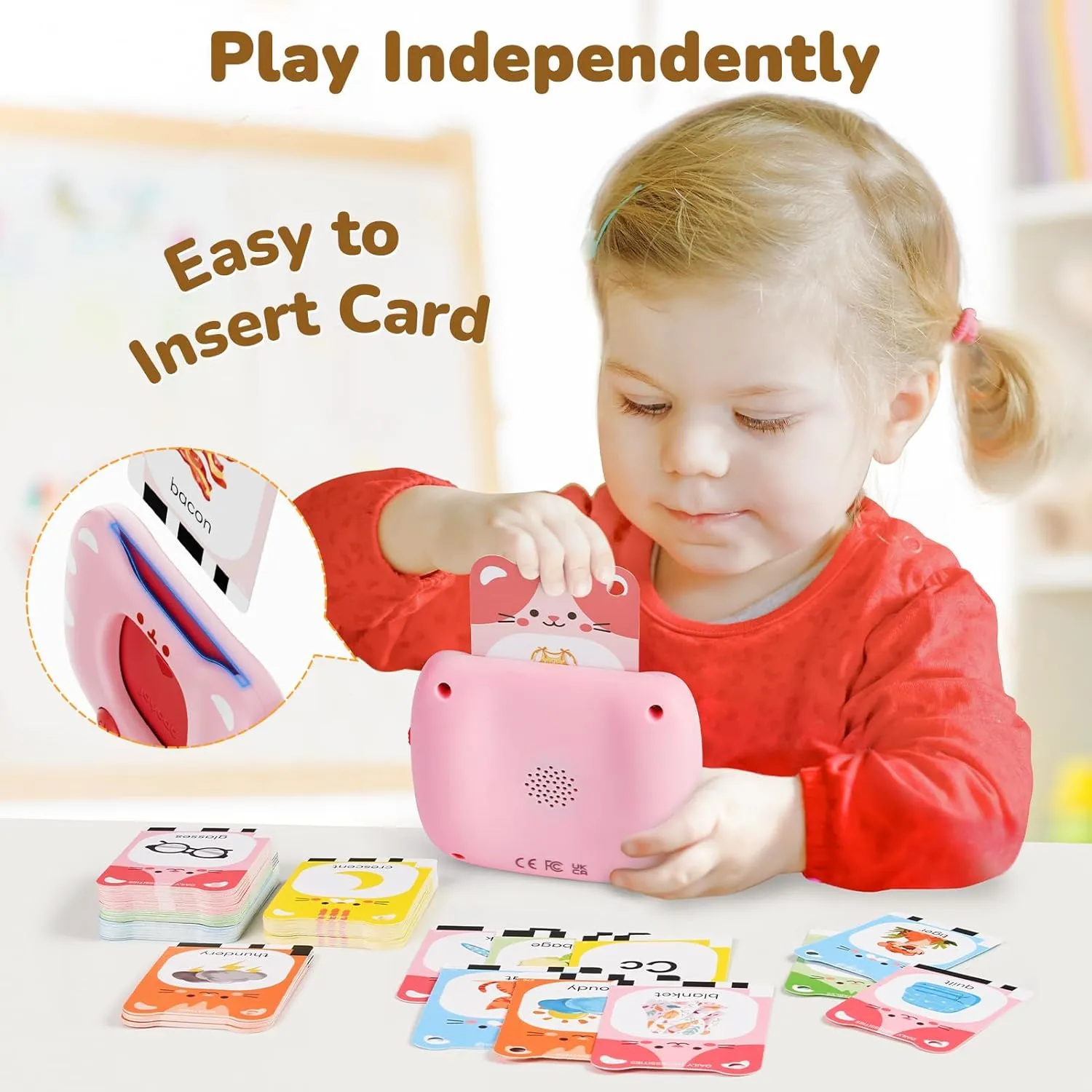 JoyCat Talking Flash Cards for Toddlers 1-5 Clear Voice & Thick Cards & Easy to Slide in and Out, Independent Play & Speech Development Toys, 20 Topics Including Numbers & Letters & Songs